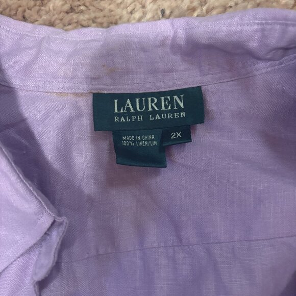 VTG Lauren Ralph Lauren RLL Embroidered 100% Linen Purple Button Up Shirt Sz 2X - Picture 3 of 6